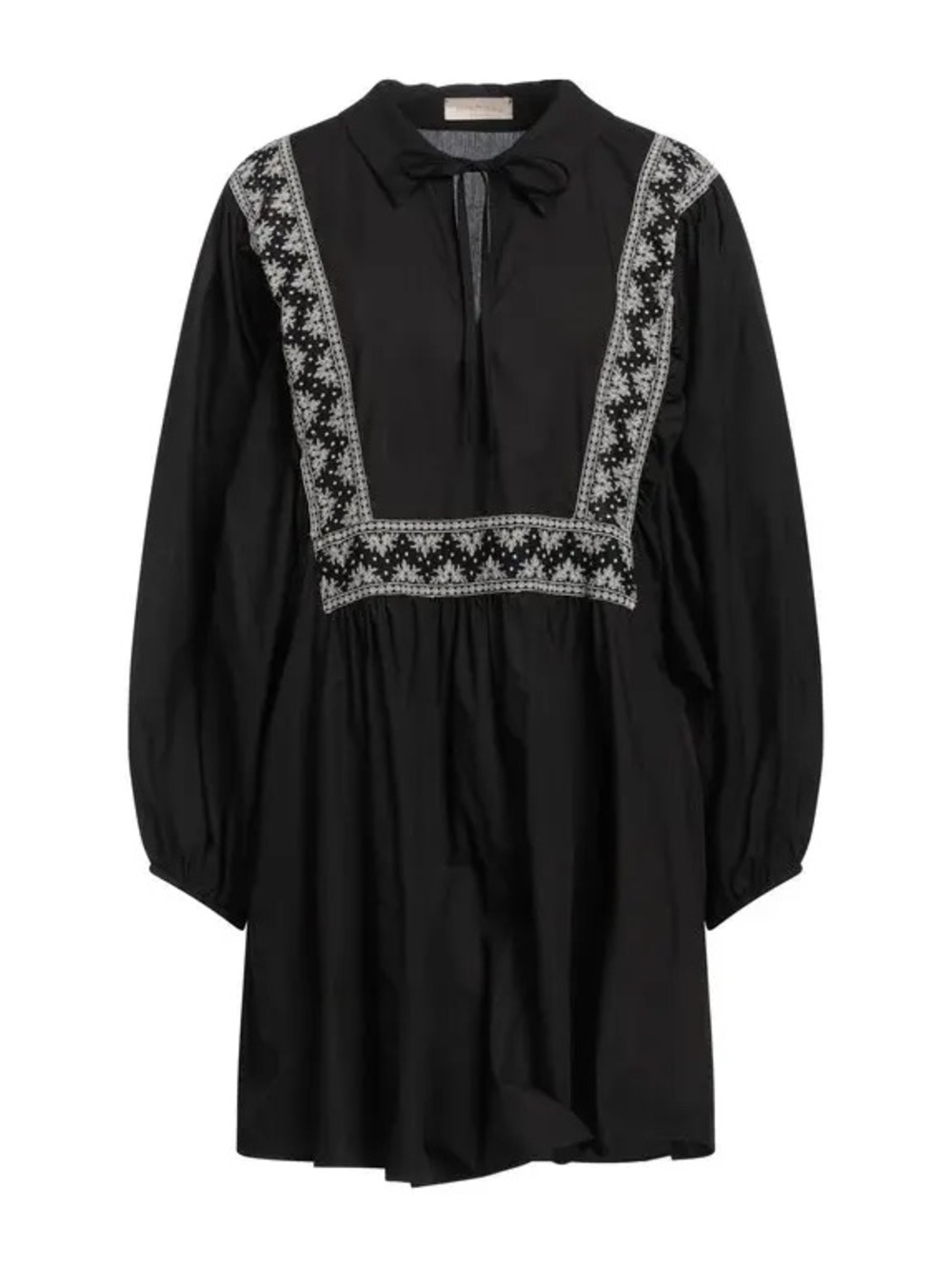 Momoní Antonia Black Embroidered Mini Dress Boho Chic Bell Sleeve Flared Cotton